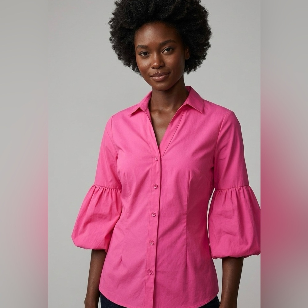 ALISON SHERI Hot Pink Button-Front Blouse with Bell Sleeves - NWT - Size M